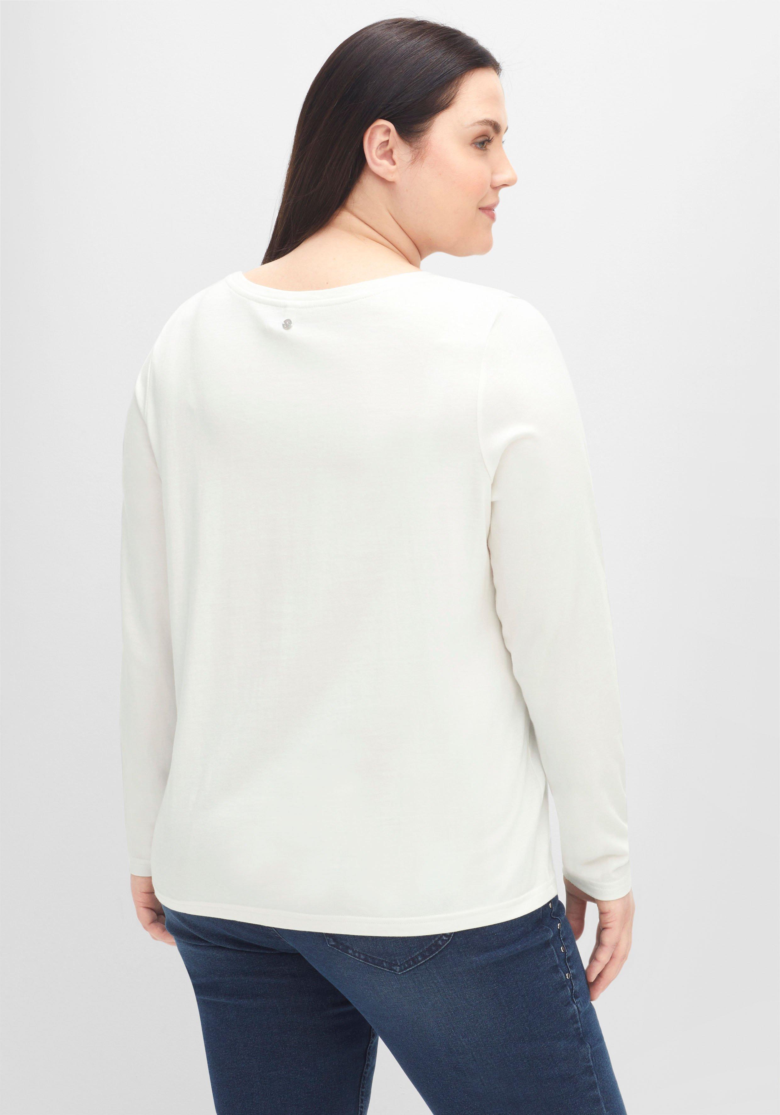 Langarmshirt mit Frontprint und Glitzersteinen