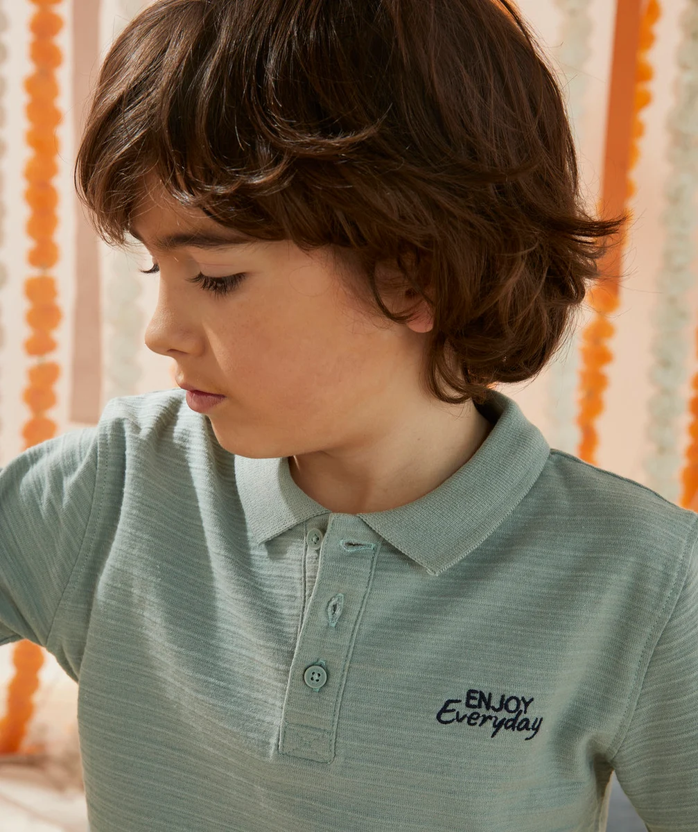 POLO MANCHES COURTES GARÇON EN COTON BIOLOGIQUE VERT