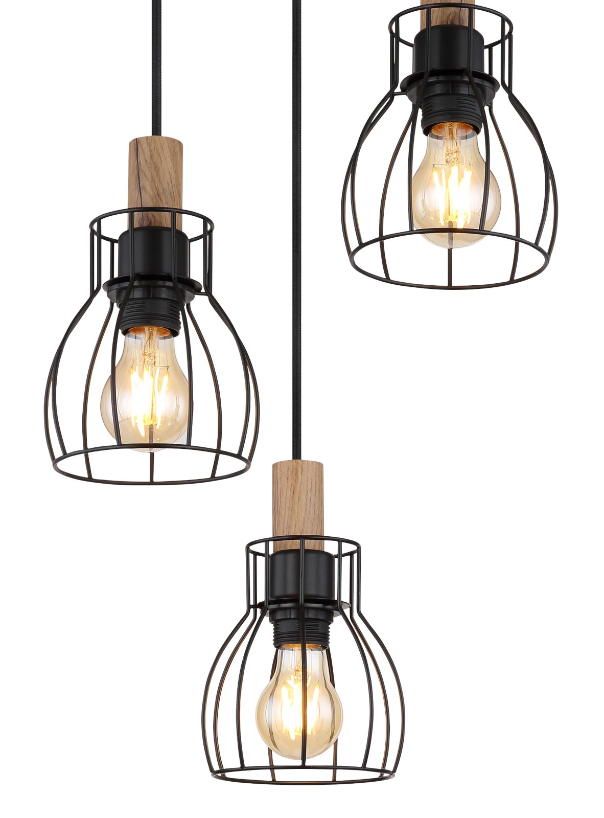 Pendelleuchte - schwarz-holzfarben - 120 cm - 3-flammig