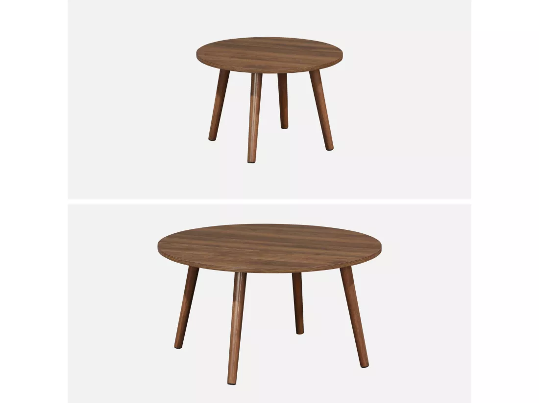 Lot de 2 tables basses rondes décor bois de noyer Népal
