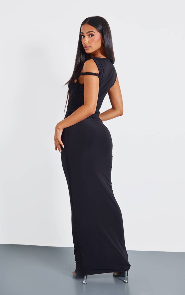Noir Robe Maxi Moulante Petite Avec Détail Torsadé Aux Épaules