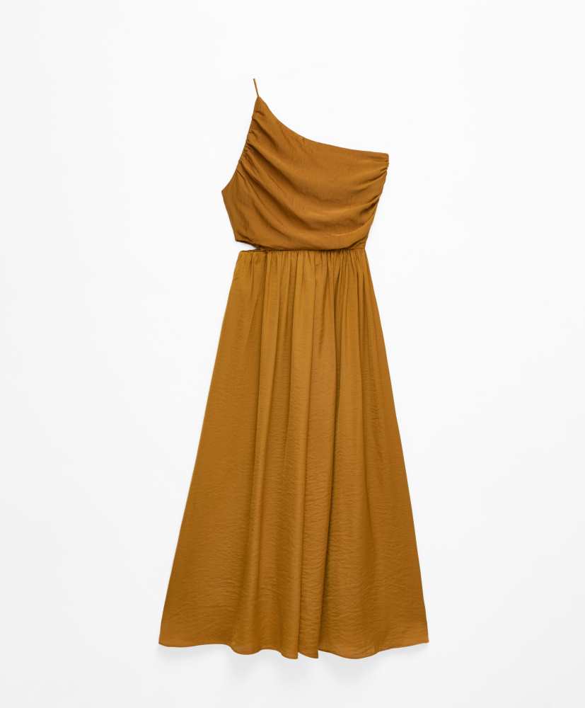 Vestido longo assimétrico de cetim
