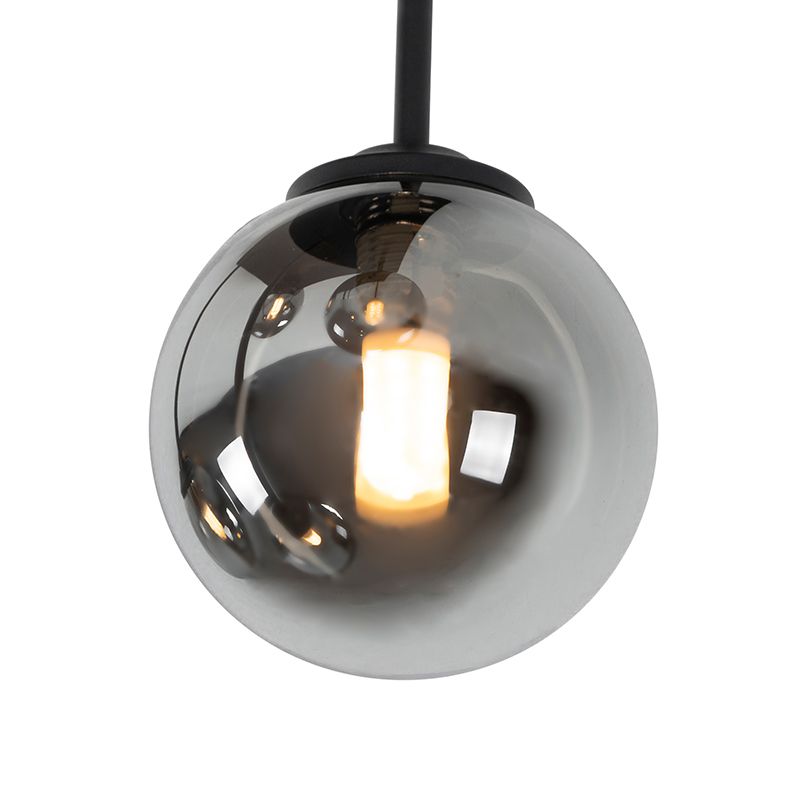 Moderne plafondlamp zwart 5-lichts met smoke glas - Athens