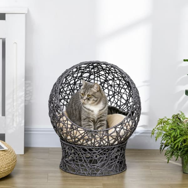 Katteseng Stilig Kattehule Med Pute, Polyestertau, Lilla + Kremhvit, Sylindrisk Bunn