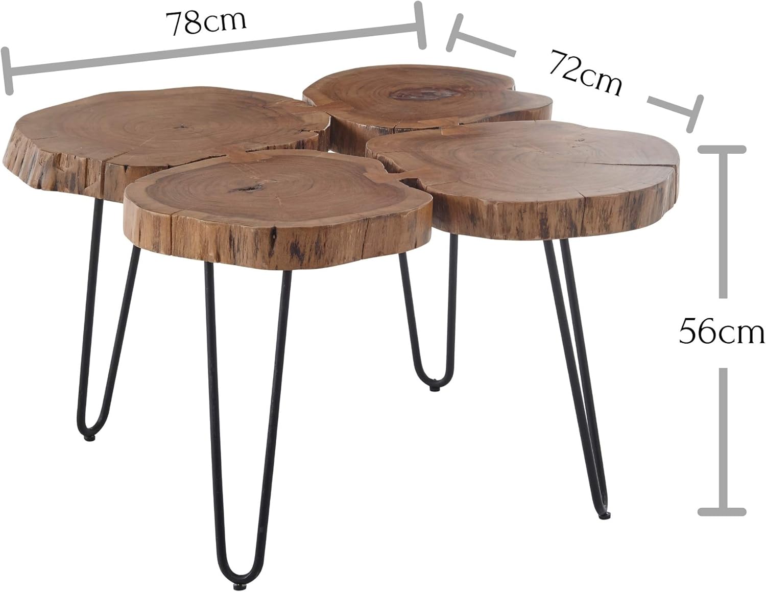 Stella Trading COLE MINI Couchtisch Baumscheibe Akazie Massivholz mit schwarzem Metallgestell - natürlicher Sofatisch für Ihren Wohnbereich - 78 x 56 x 72 cm (B/H/T)