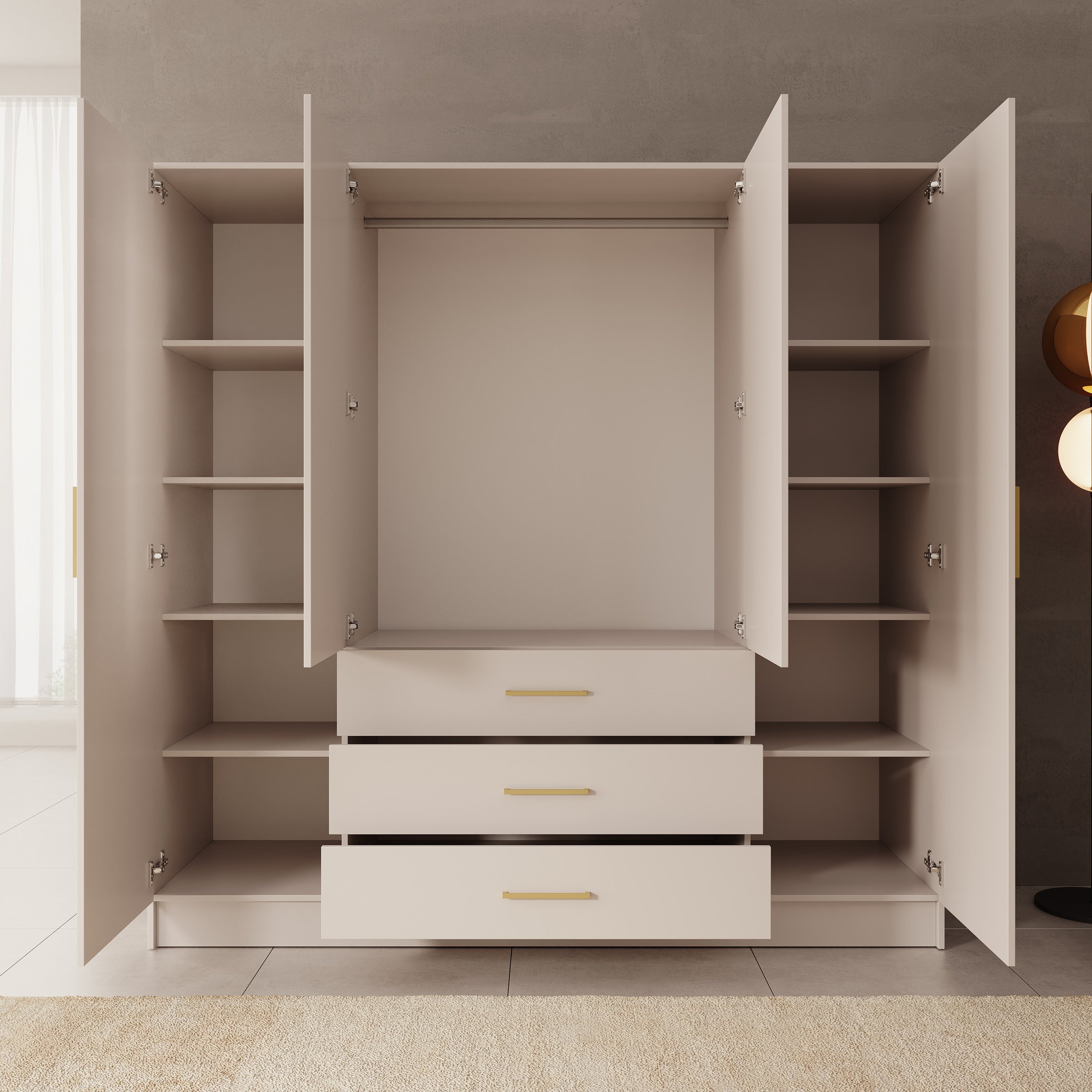 Komodo - Kledingkast met 4 deuren - Beige - 200x61x201 cm