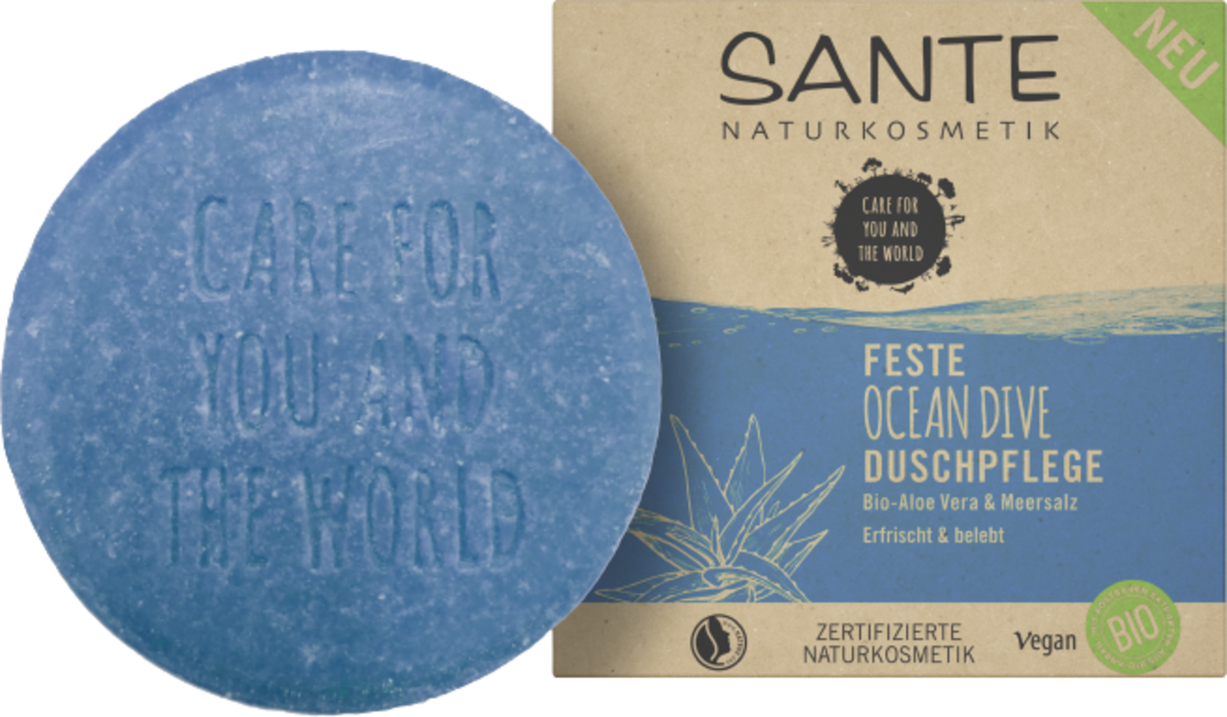 Santé naturally.  Feste Ocean Dive Duschpflege Bio-Aloe & Meersalz, 80 g