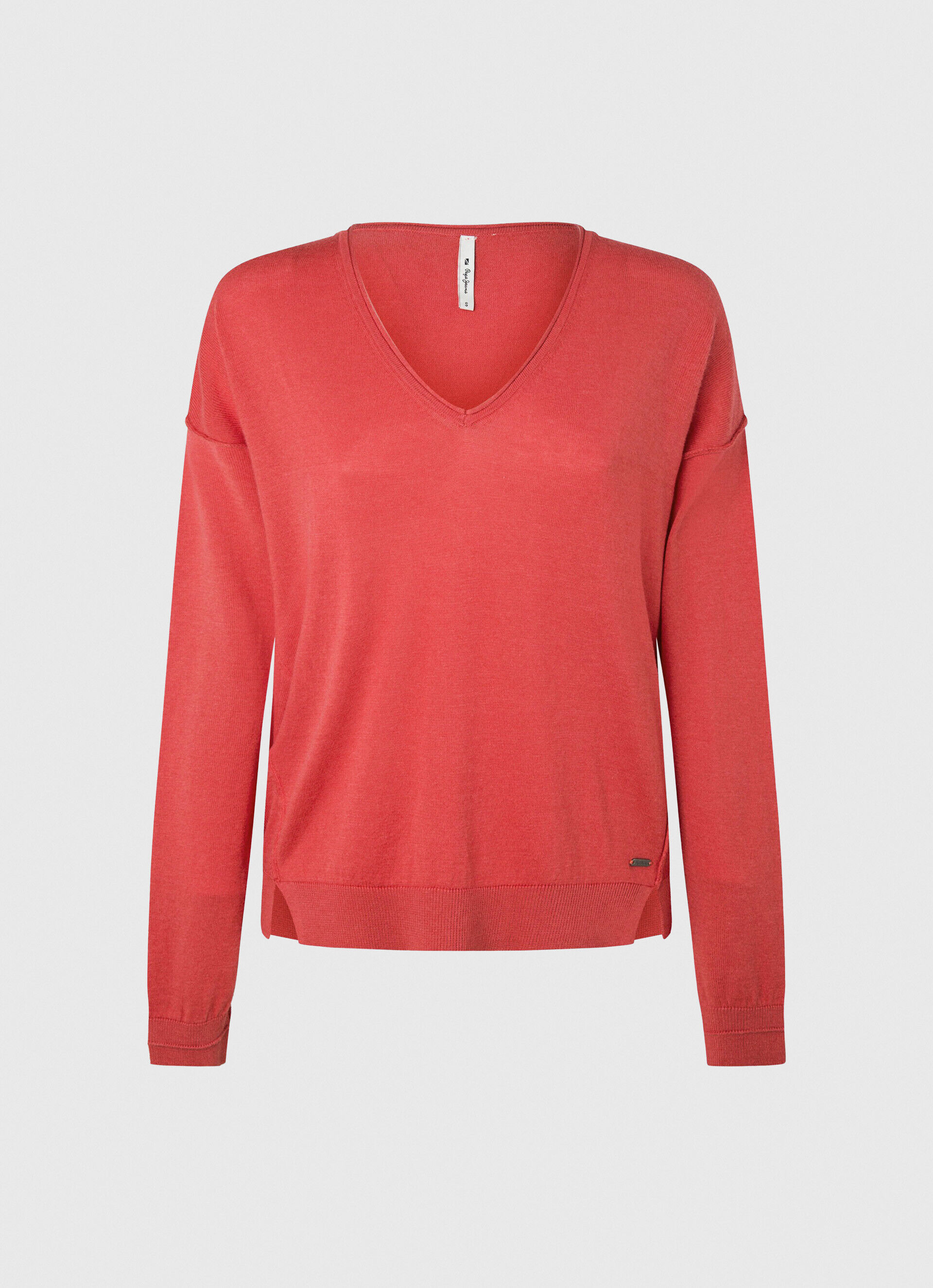 CAMISETA DE MALHA COM DECOTE EM V RELAXADO - vermelho estúdio