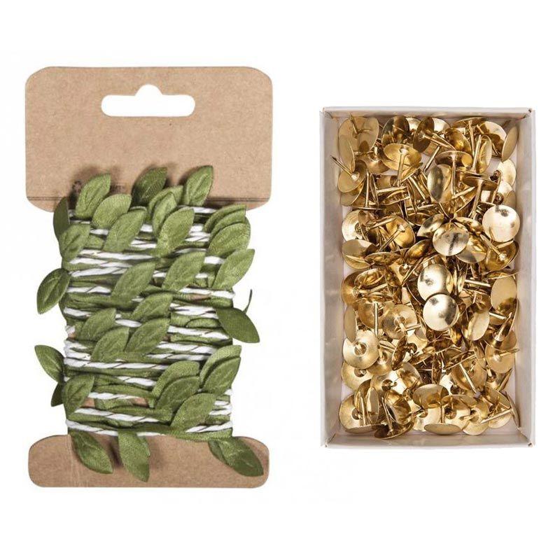Guirlande de feuilles vertes papier 2 m + 150 punaises dorées Youdoit