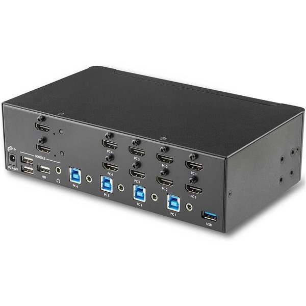 StarTech.com Switch KVM double affichage HDMI 4K 30 Hz à 4 ports avec hub USB intégré