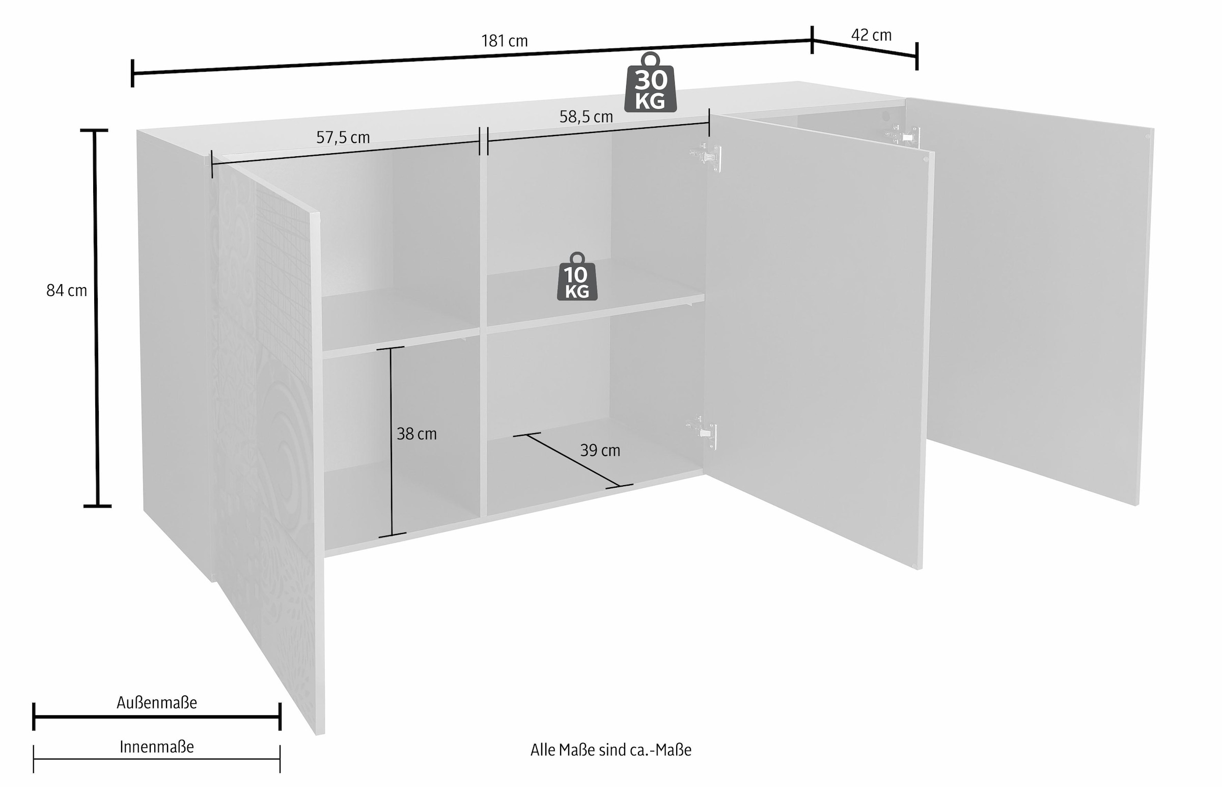 INOSIGN Sideboard »Miro« Breite 181 cm mit dekorativem Siebdruck