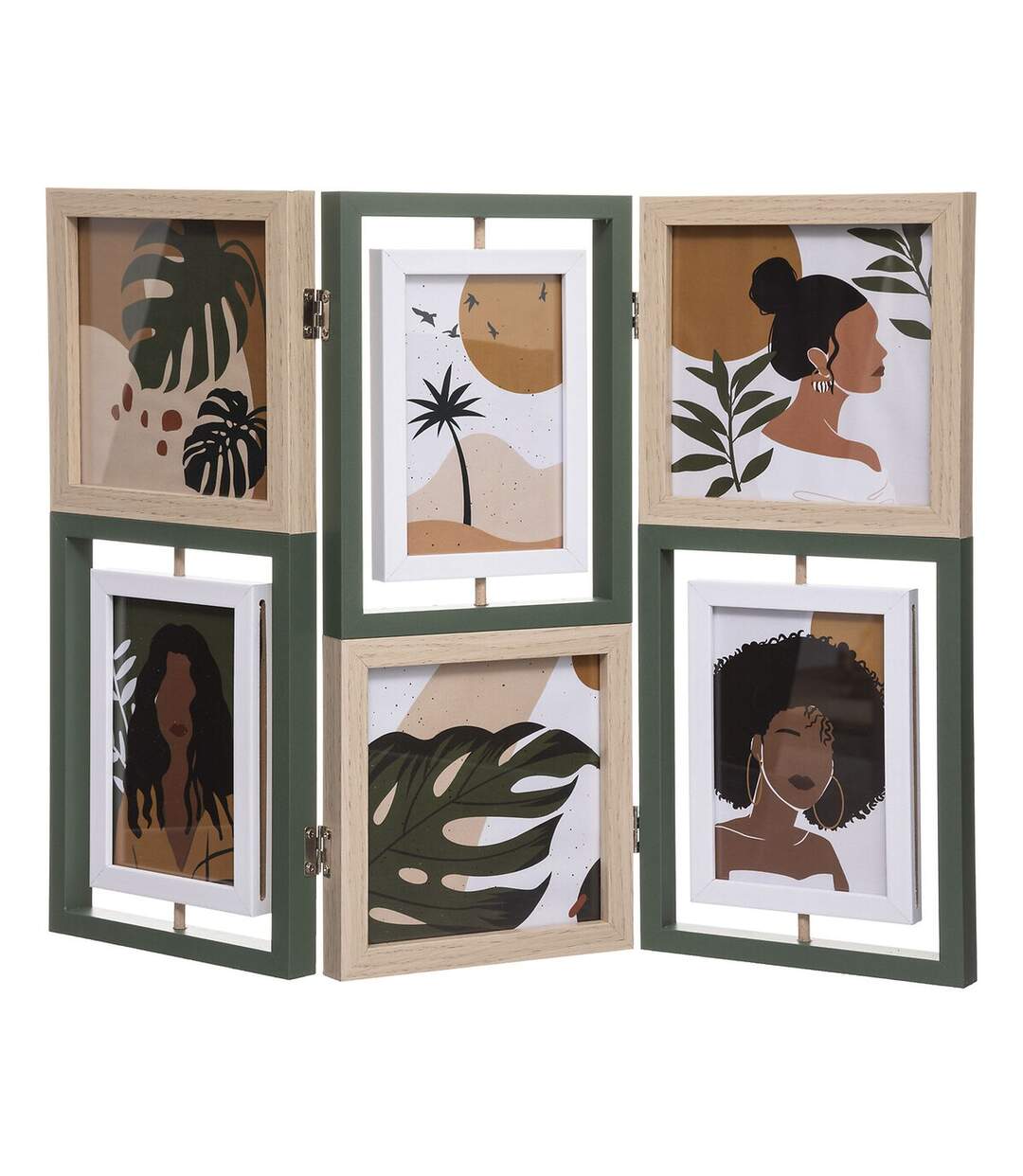 Pêle-Mêle Joel pliable à 6 photos en MDF et verre - Beige et Noir