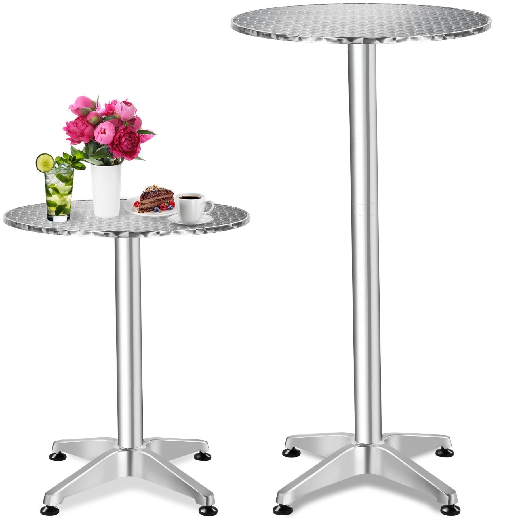 tectake® Stehtisch, aus Aluminium, rund, standfest und pflegeleicht, 60 x 70/110 cm