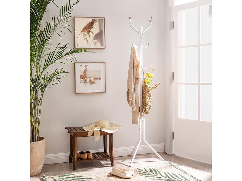 Songmics Garderobenständer 182 cm, Weiss, Metall Kleiderständer mit 12 Haken