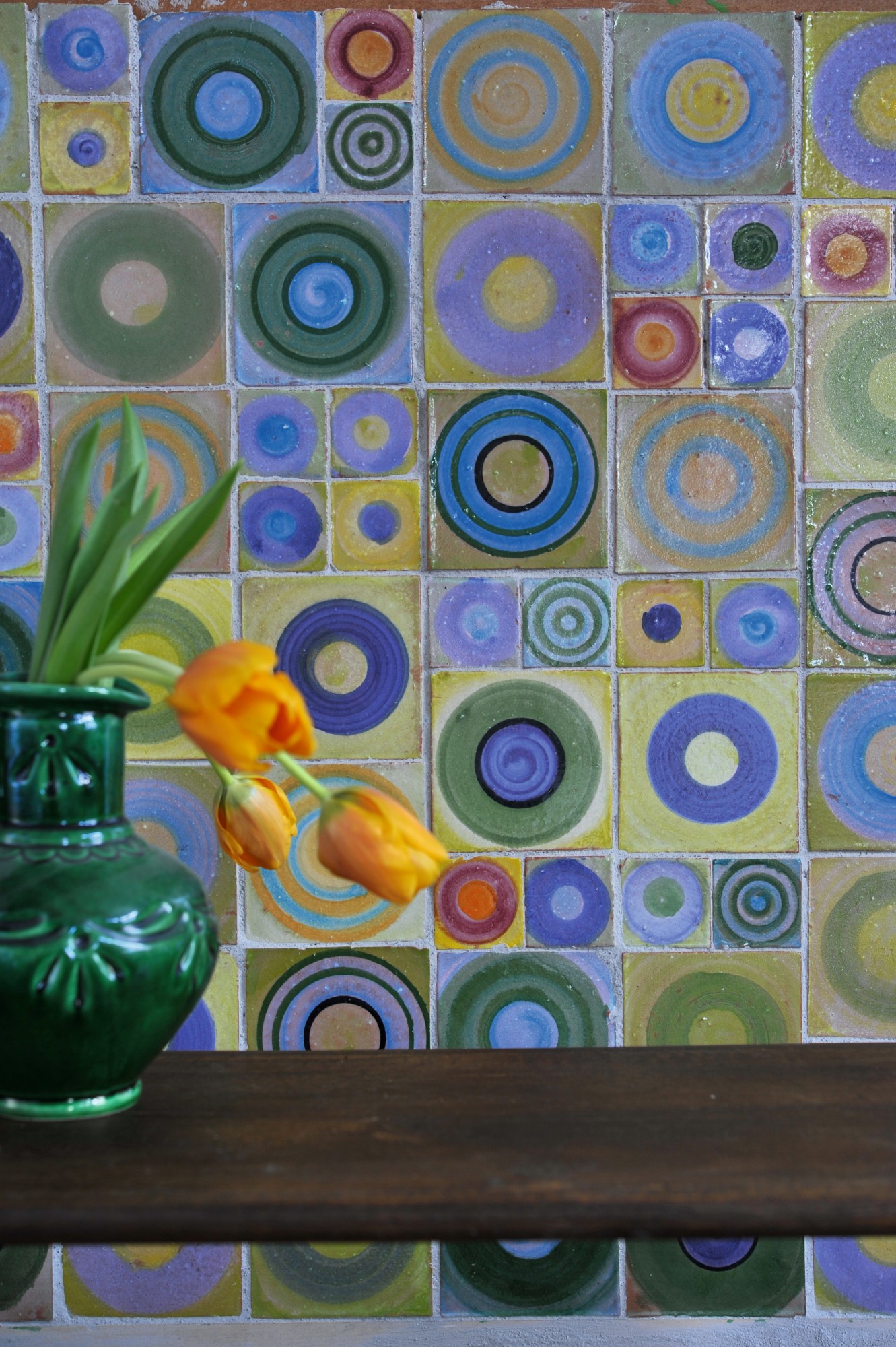 Kachel rond, violett, T 10 cm, B 10 cm, H 1 cm von fischer's lagerhaus