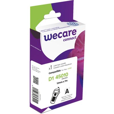 WECARE - Ruban d'étiquettes auto-adhésives pour DYMO - D1 45010 - 1 rouleau (12 mm x 7 m) - fond transparent écriture noire