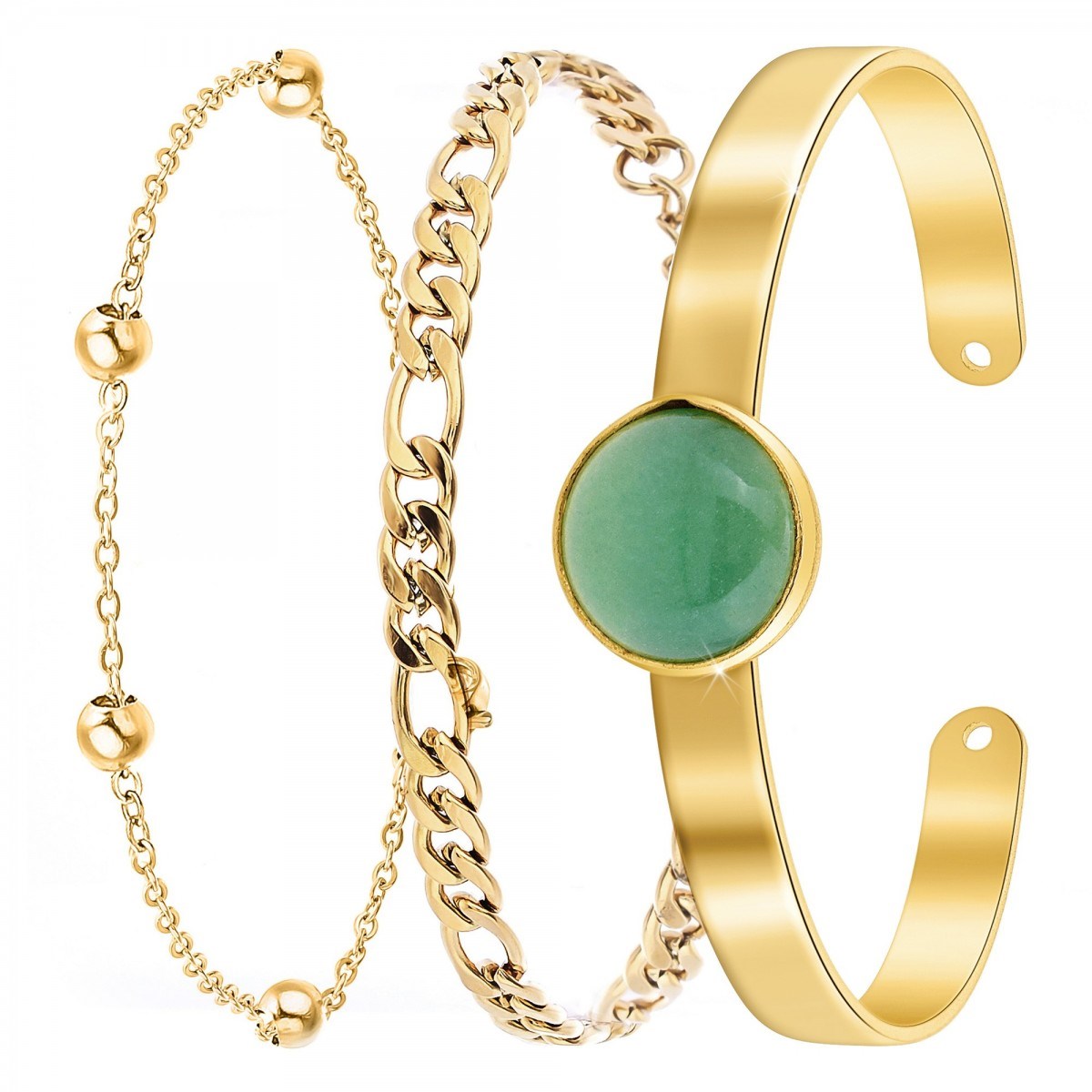 Lot de 3 bracelets SC Bohème en Laiton Finement doré orné d'une Malachite