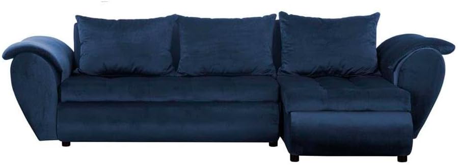 Santana Ecksofa mit Schlaffunktion und Bettkasten - Sofa mit 3 Sitzen und Robustem Überzug - Schlafcouch L-Form Universal - Modern Couch - 265x143x83 cm (Stoff Basic, Marine)