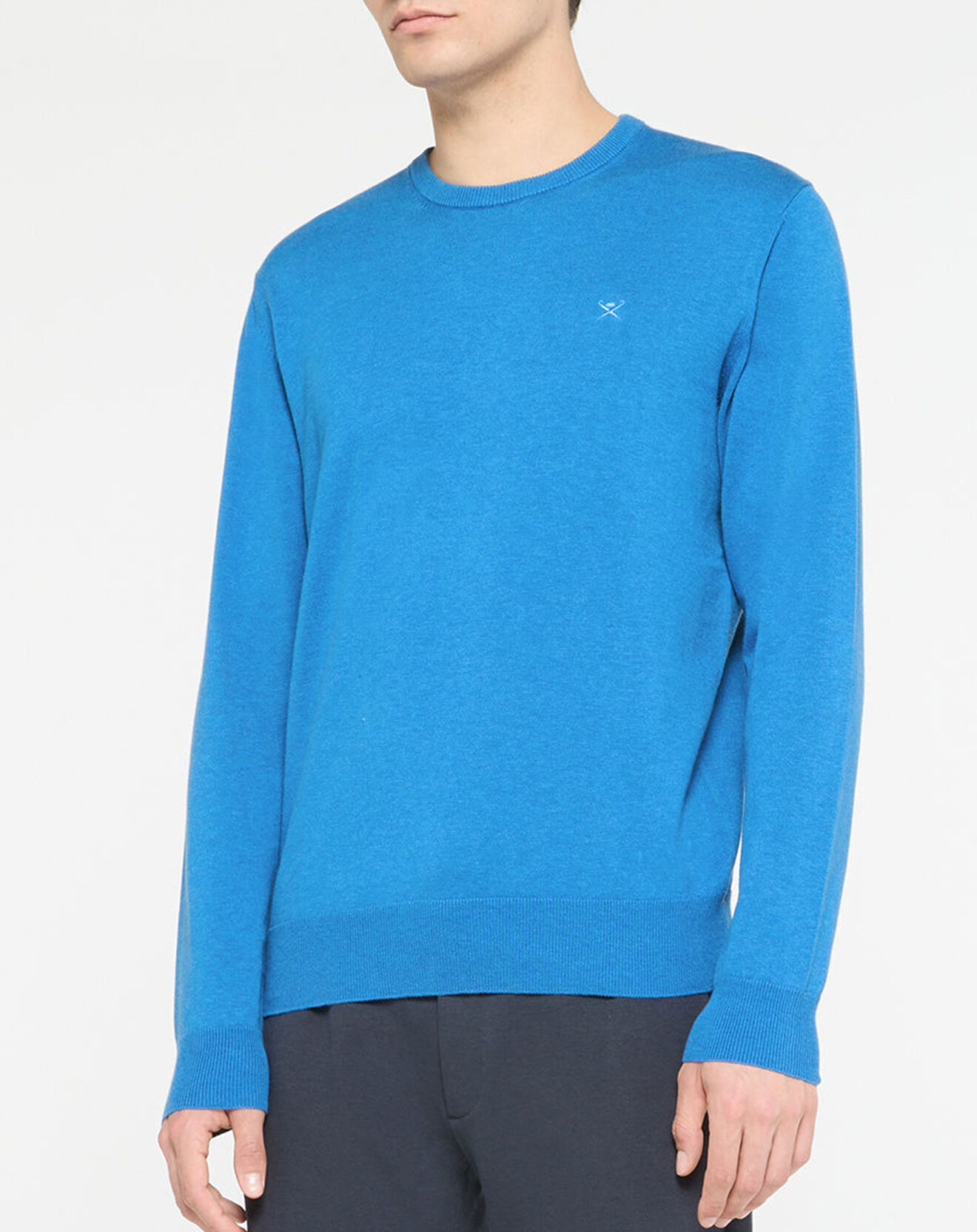 Hackett London Pull en Coton & Soie col rond bleu vif