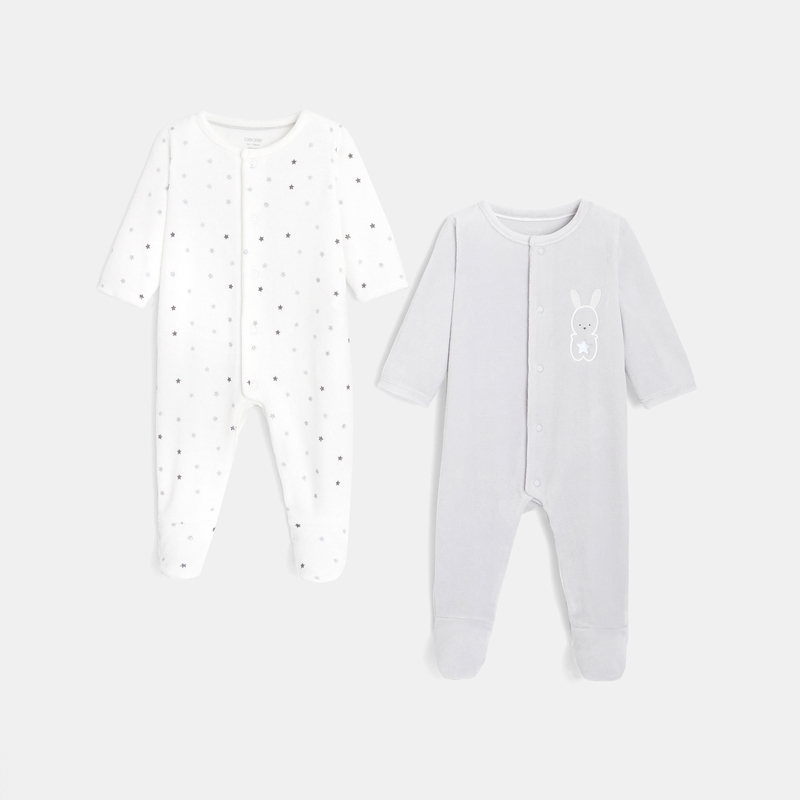 Dors-bien velours (lot de 2) gris naissance