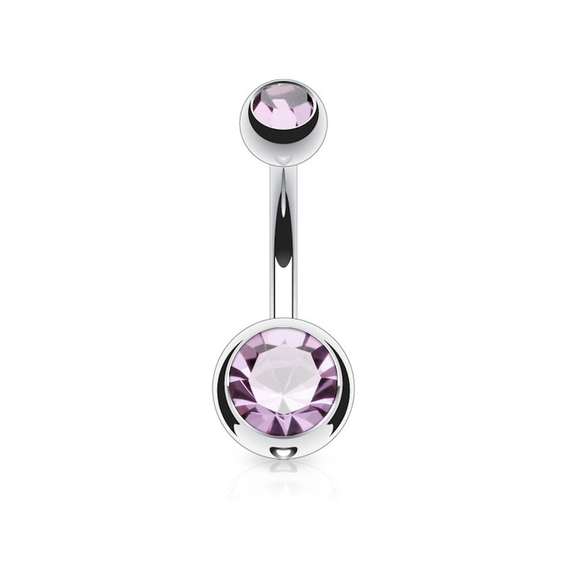 (10mm) Barbell 316L Chirurgenstahl Bauchnabelpiercing mit Gewindeverschluss Strass Kugeln - Silber / Lila