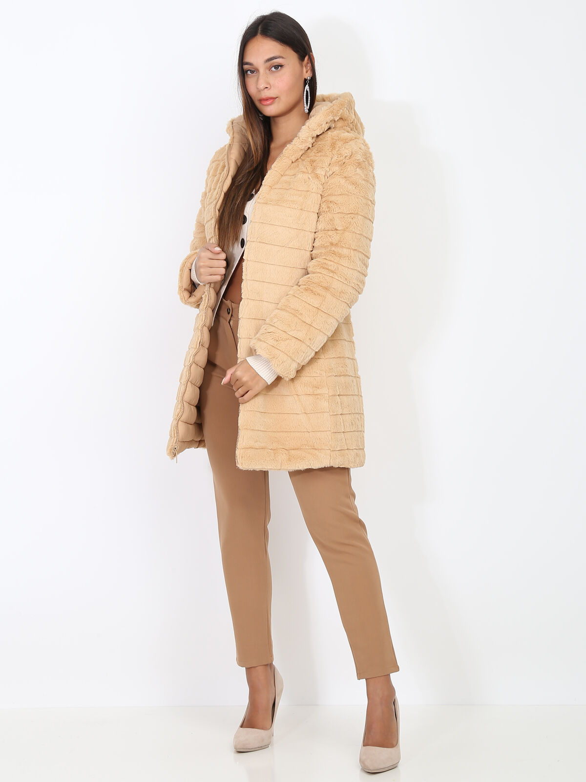 Doudoune réversible fourrée et zippée- Beige foncé