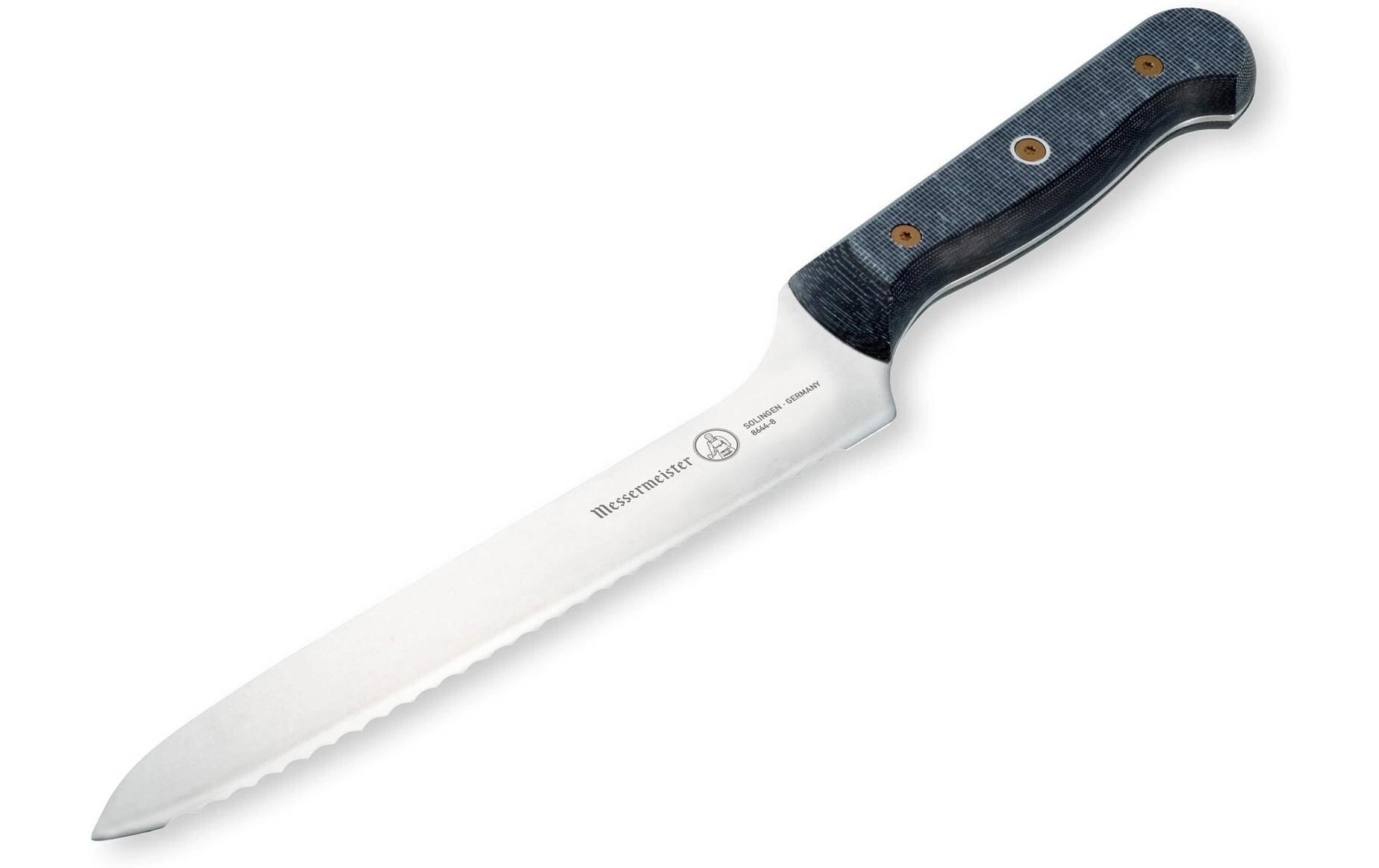 Brotmesser Custom 20 cm, Blau/SilberOffset-Messer mit Wellenschliff