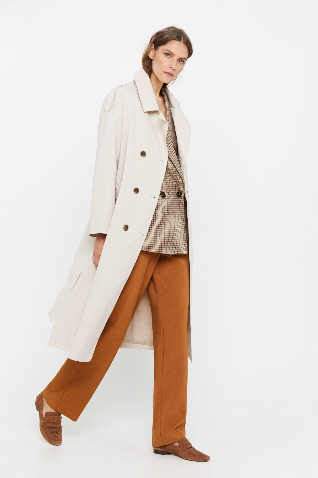 Trench coat longo oversized - Estampa marrom