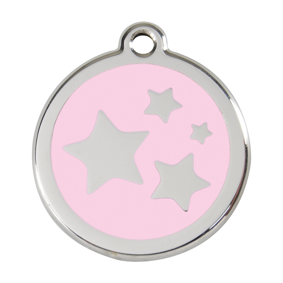 Placa de identificação para cães em aço inoxidável esmaltado com estrela rosa
