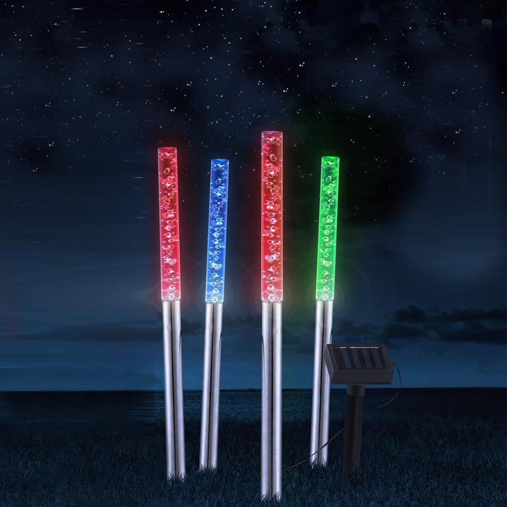 4er Set RGB LED Solar Steckleuchten, Höhe 48 cm