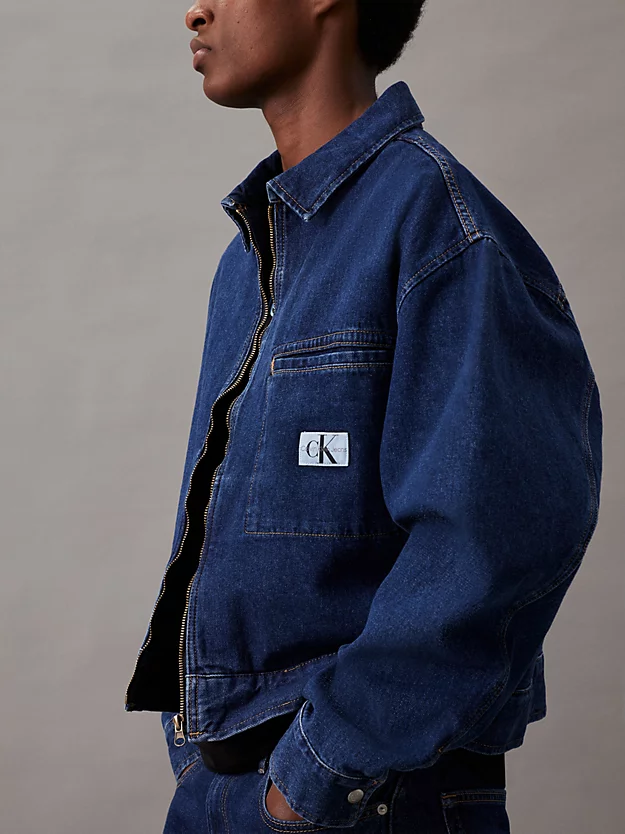 Jaqueta jeans de corte folgado com zíper frontal