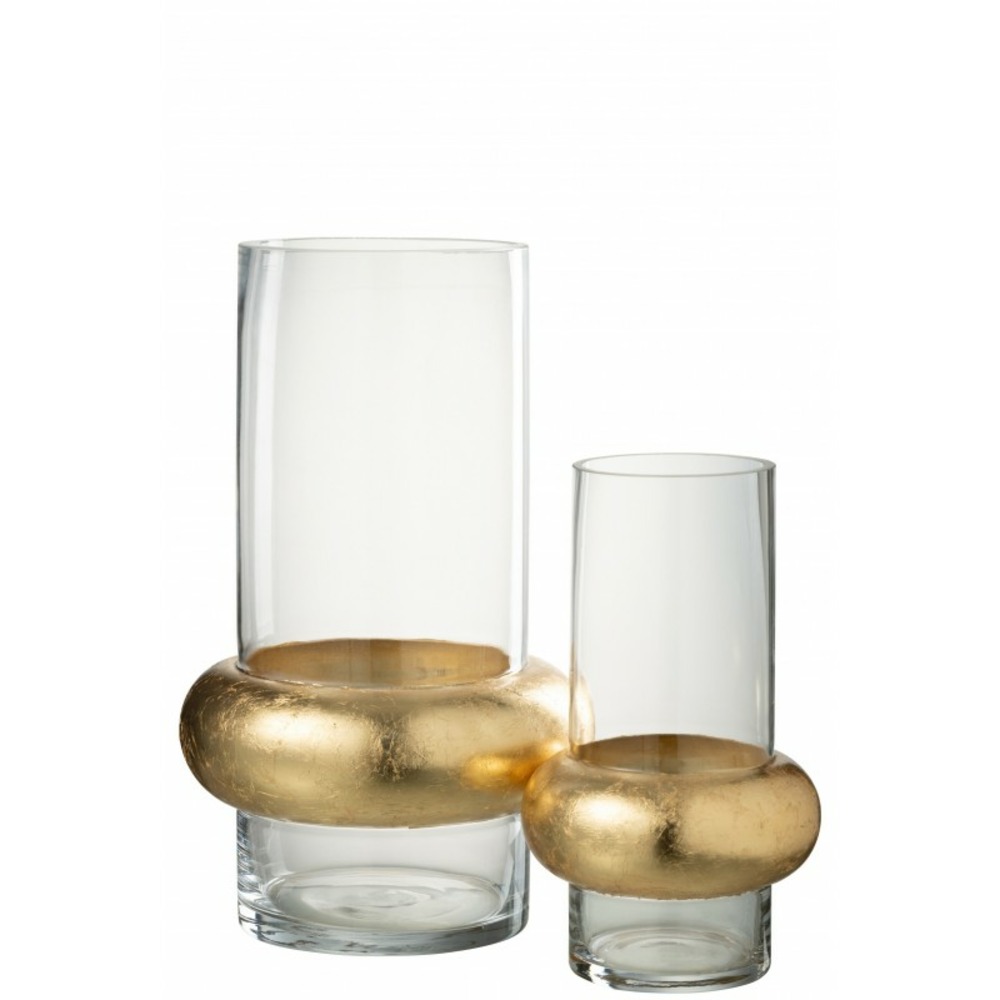 Vase en tube avec bague dorée en verre transparent 2àx20x35cm