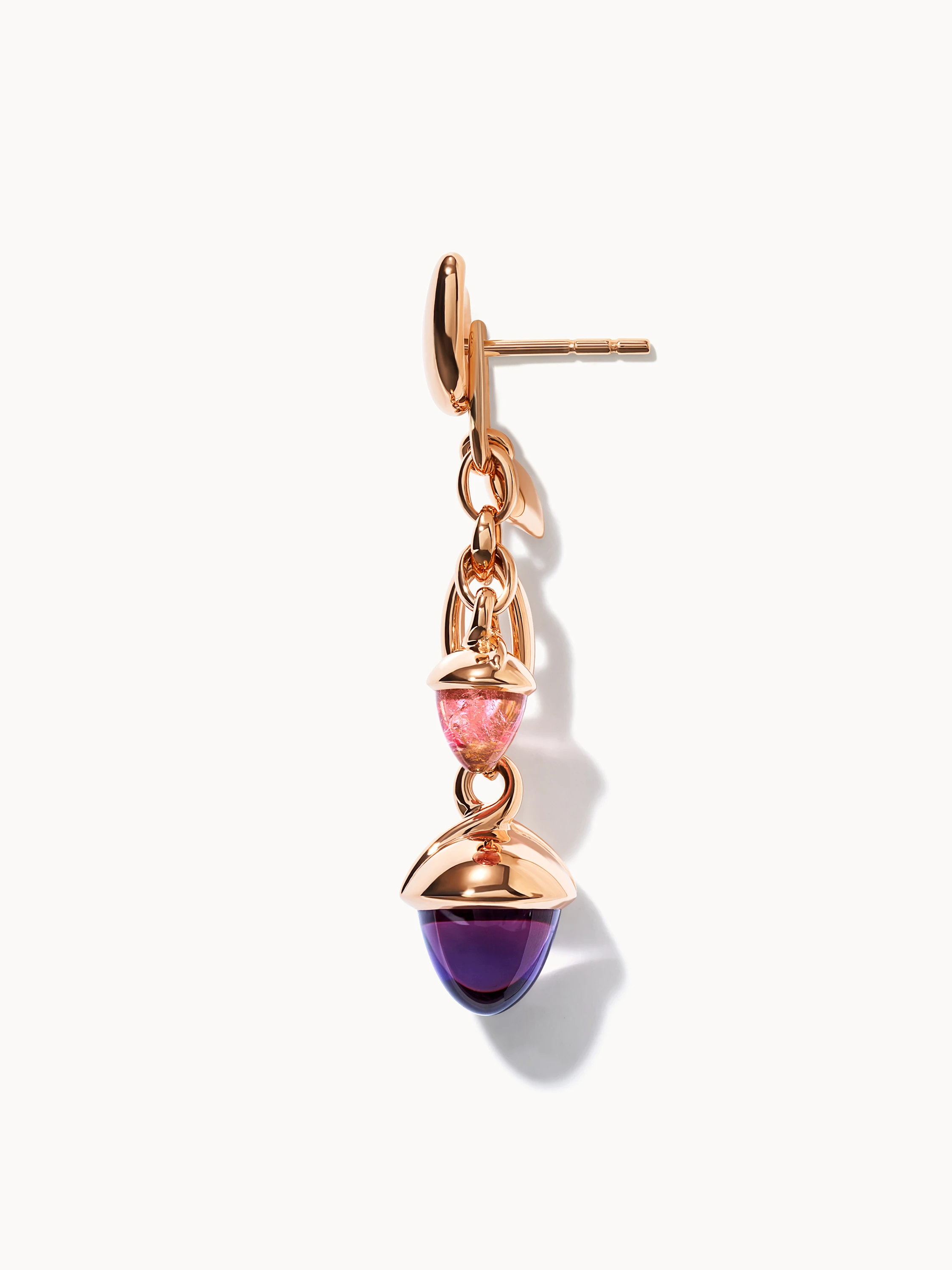 TAMARA COMOLLI Ohrringe OHRRINGE MIKADO DANGLING 2 ACORNS - 'WILDBERRY' 18K Roségold