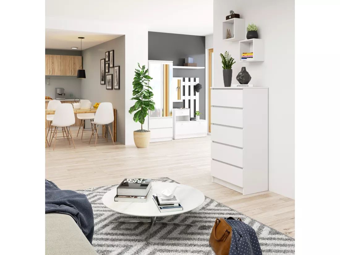 Commode AKORD K60 Blanche 60 cm 5 tiroirs façade Blanche 60x40x121 cm