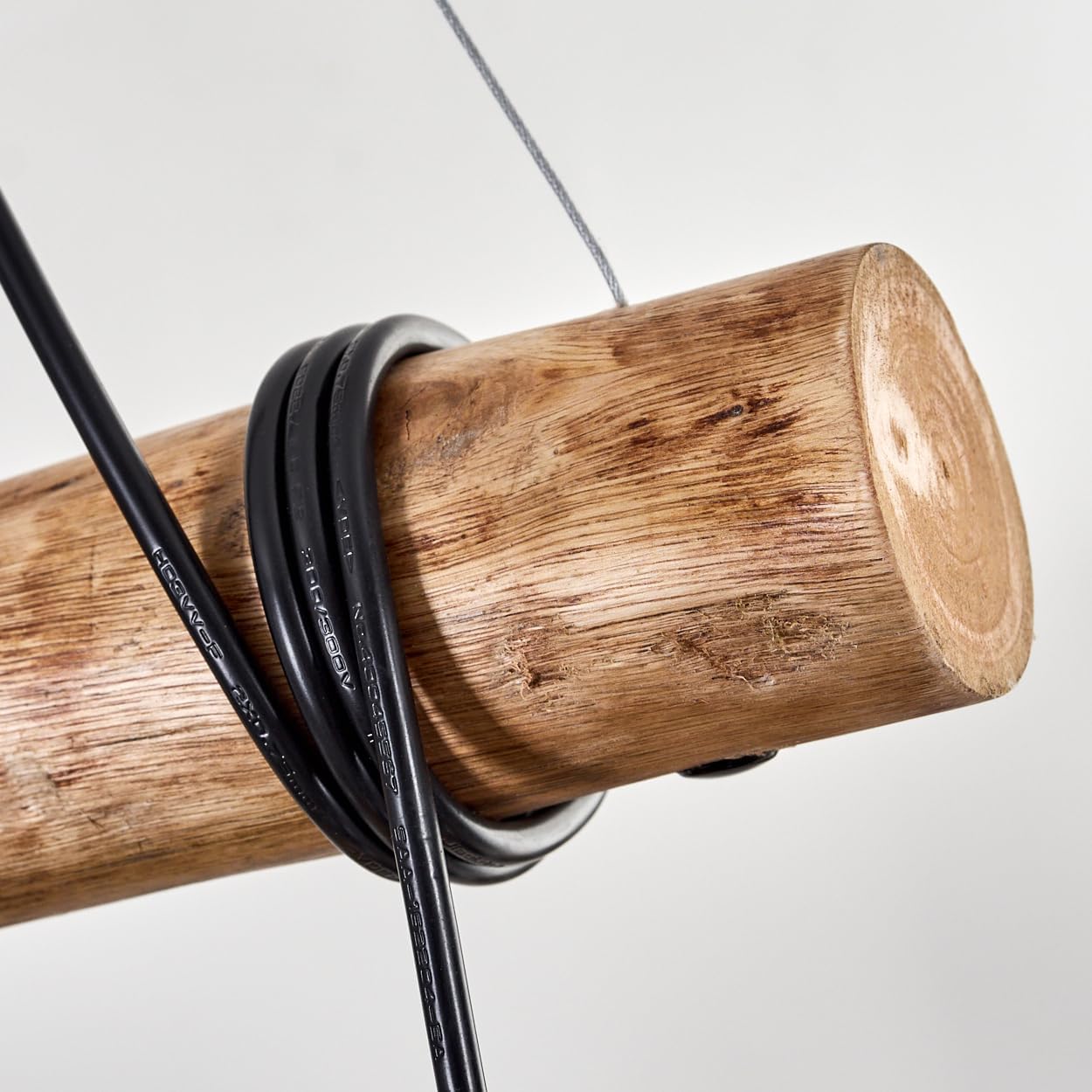 HOFSTEIN Pendelleuchte Koyoto, 5-flammige Hängelampe aus Metall/Holz/Glas in Schwarz/Natur/Bernstein/Klar, Vintage Hängeleuchte, Glasschirme, Holzbalken, max. 150cm, E27, Esszimmer, Wohnzimmer, Küche