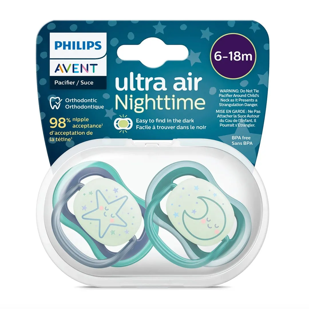 Philips Avent Suce Ultra Air Nighttime 6-18 mois Étoile Endormie  Lune (2)