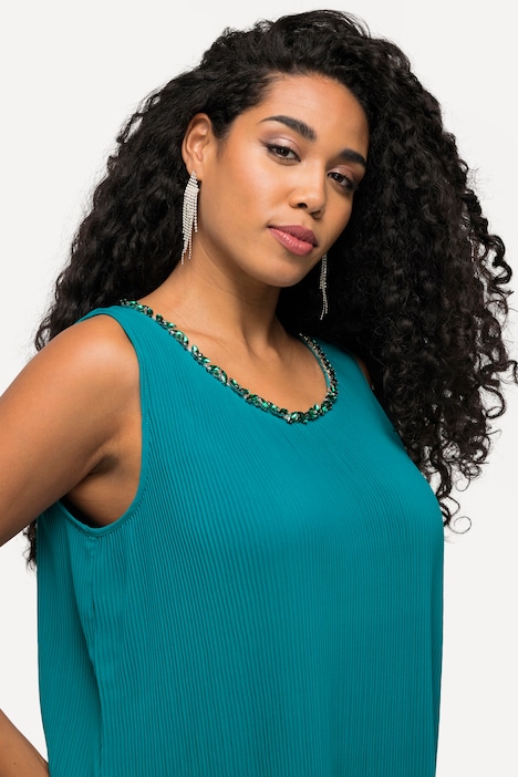 Plisseekleid, A-Linie, V-Ausschnitt, ärmellos, Maxikleid