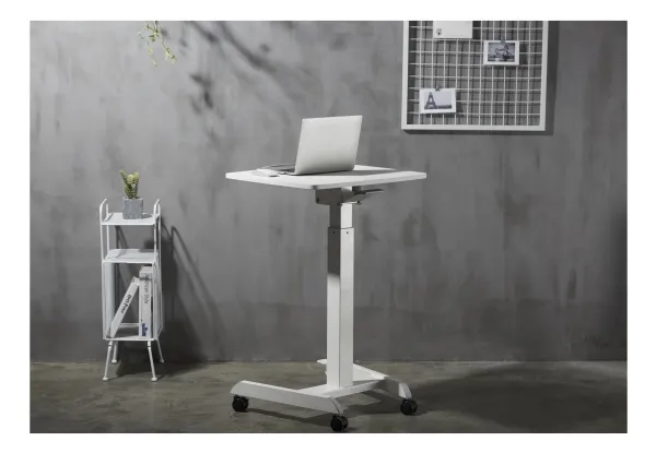 DELTACO Office - Sidde/stå-skrivebord - mobil - rektangulær - plastik, spånplade, melamin, stål, aluminium - hvid - hvid base - hvid