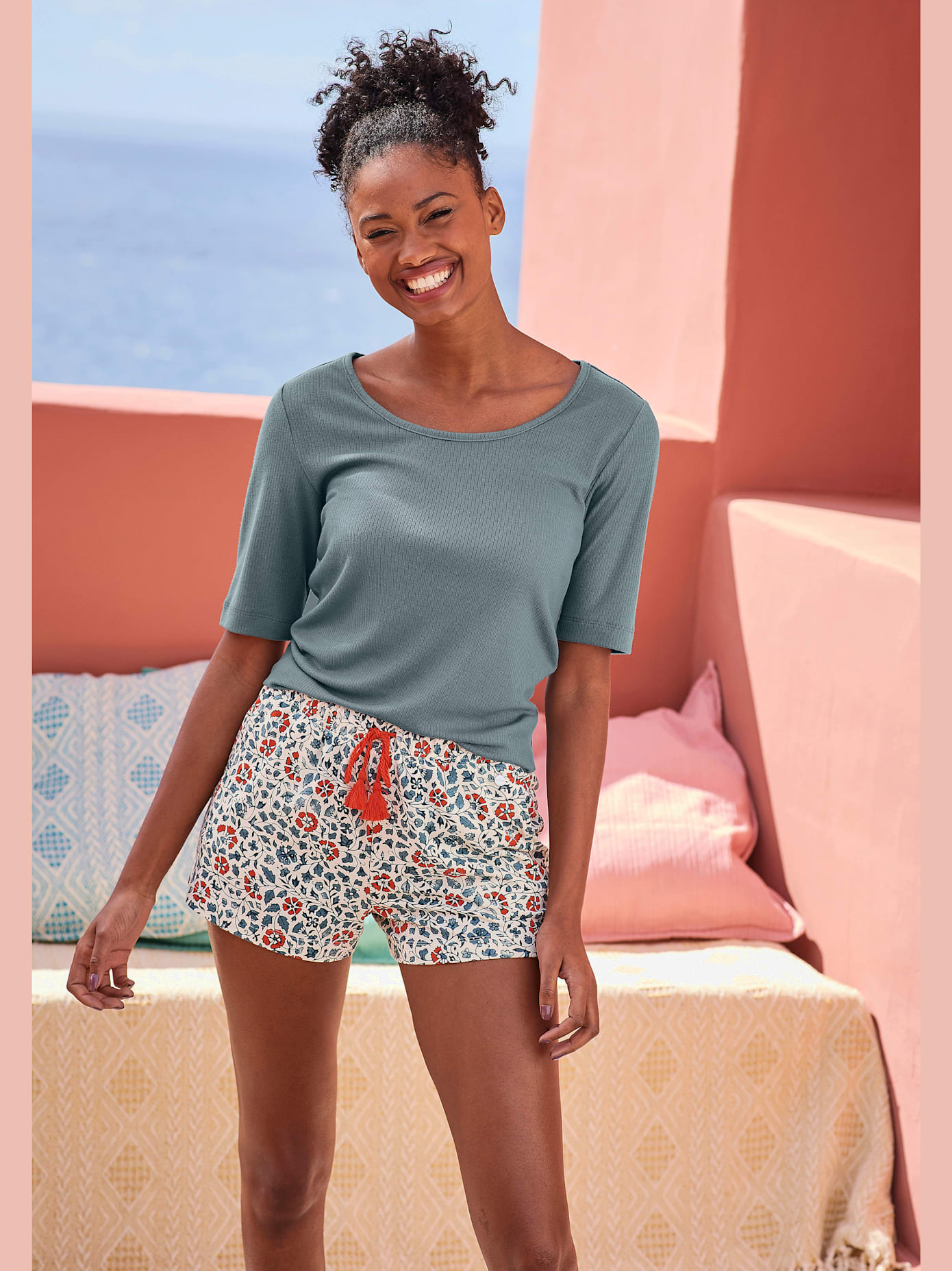 Haut de pyjama t-shirt à encolure ronde