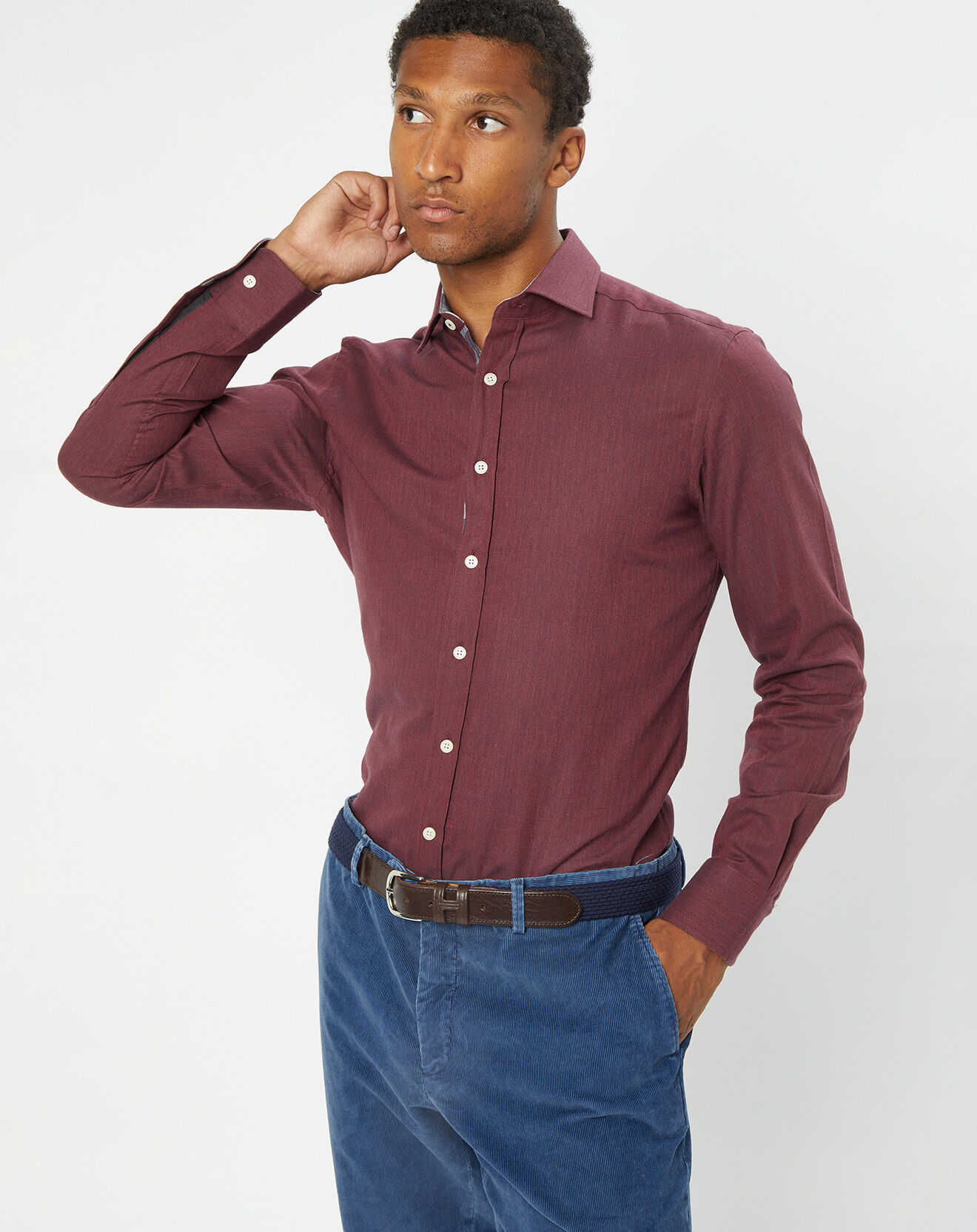 Hackett London Chemise Slim Fit en Flanelle à imprimé Chevron rouge foncé
