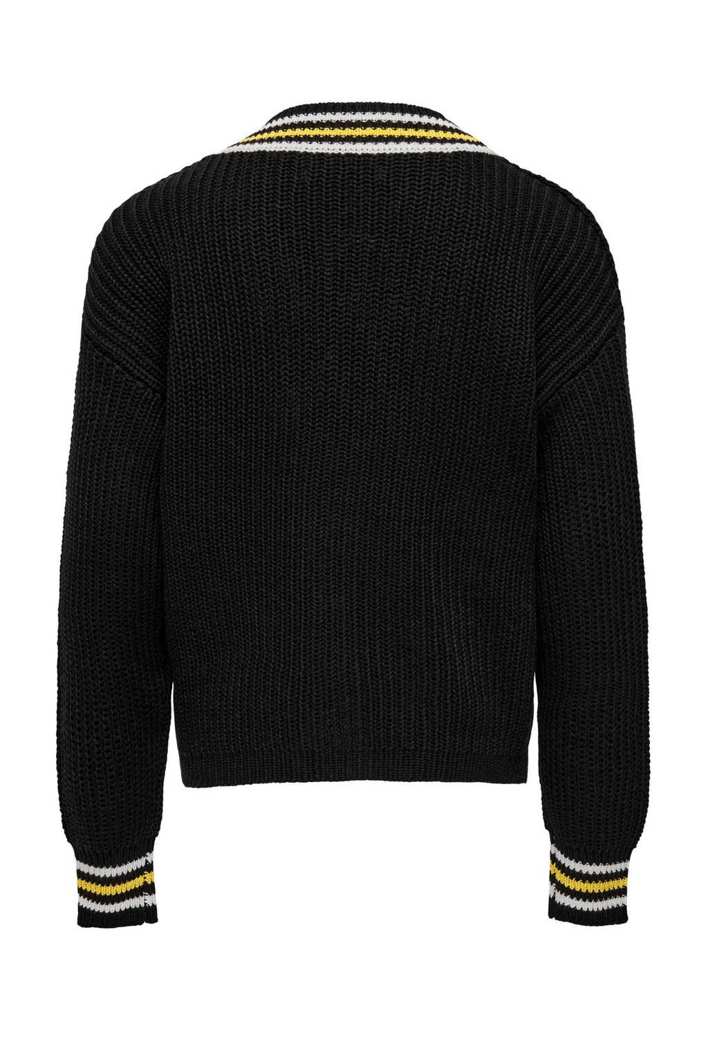 ONLY gebreid college vest KOGFIA zwart/geel/wit