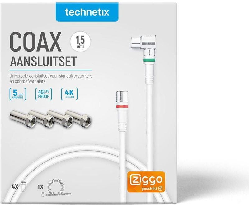 Technetix Aansluitset - Coax Aansluitkabel en Adapters - Ziggo Geschikt
