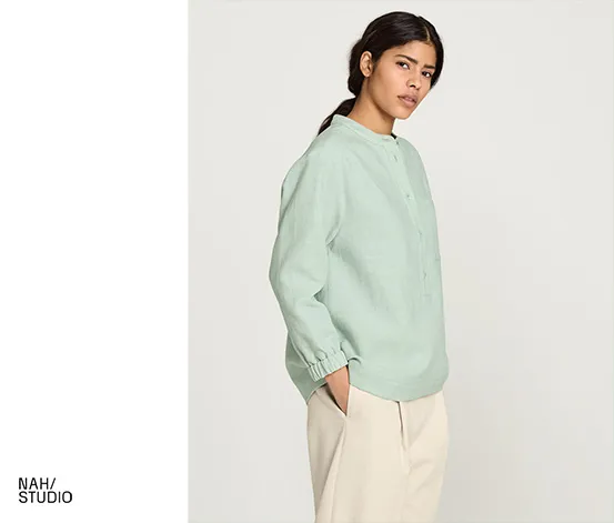 NAH/STUDIO Bluse | Baumwoll-Leinen-Mix, caribbean, Sake