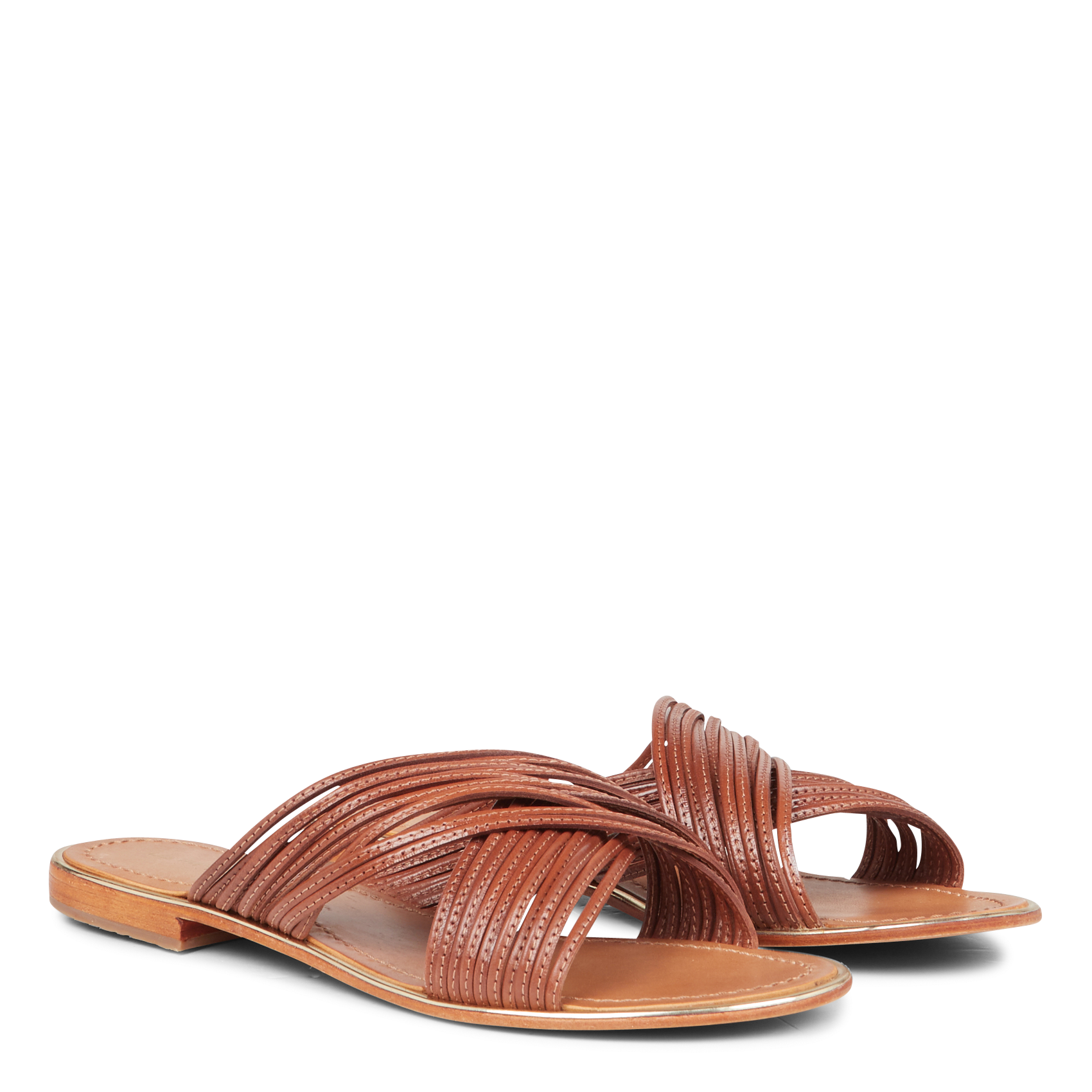 HALLOA - Mules plates en cuir| Marron