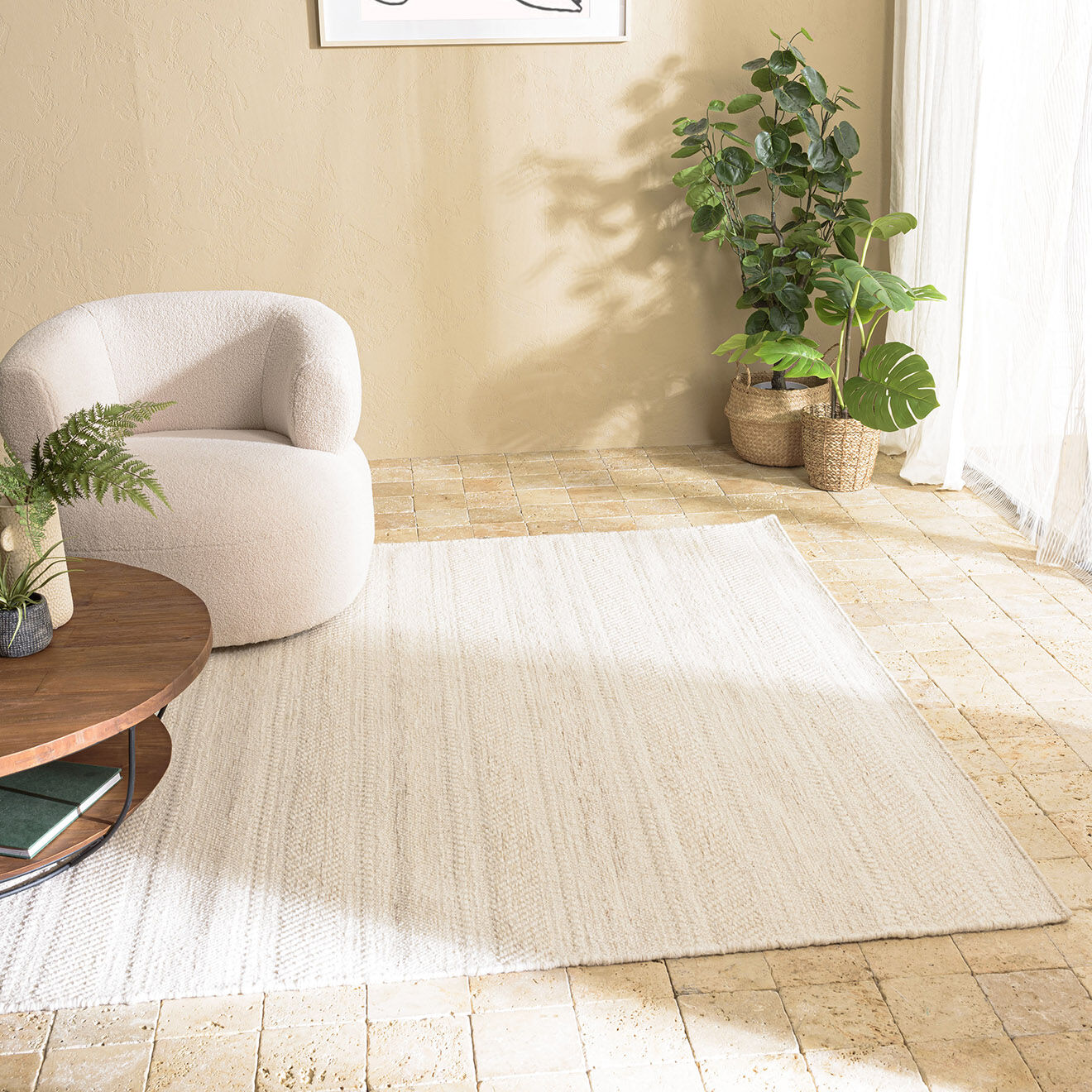 Macabane Tapis en Laine texturée Sacha beige - 230x160 cm