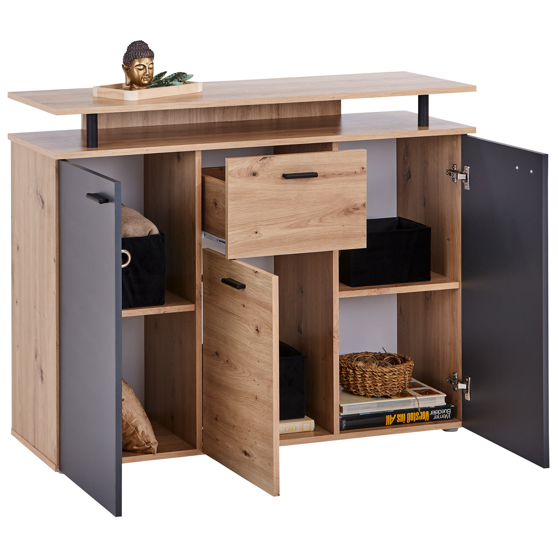 Kommode - Artisan Eiche-anthrazit - ein Schubkasten - 117 cm