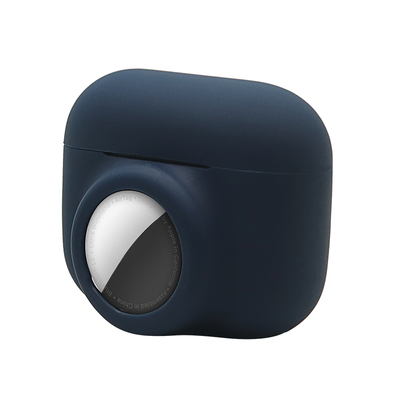 2in1 AirPods Pro   AirTag Silikon Case Schutzhülle Abdeckung - Dunkelblau