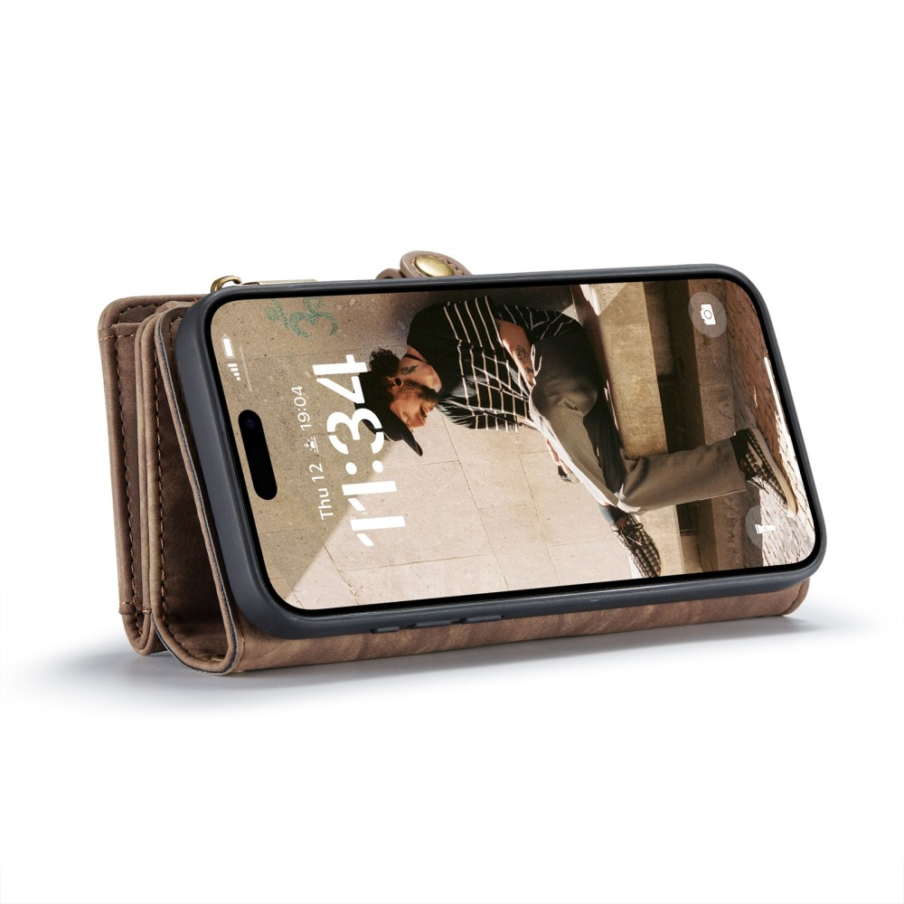 iPhone 16 2in1 Leder Tasche   Magnet Hardcase Karten Etui - Braun