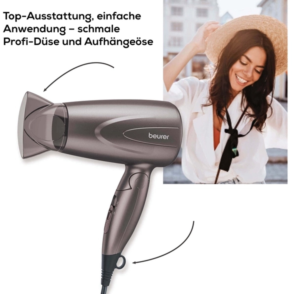 HC 17 Klappbarer Kompakthaartrockner Styling Reise Haarföhn mit Aufhängeöse (10072) - Grau
