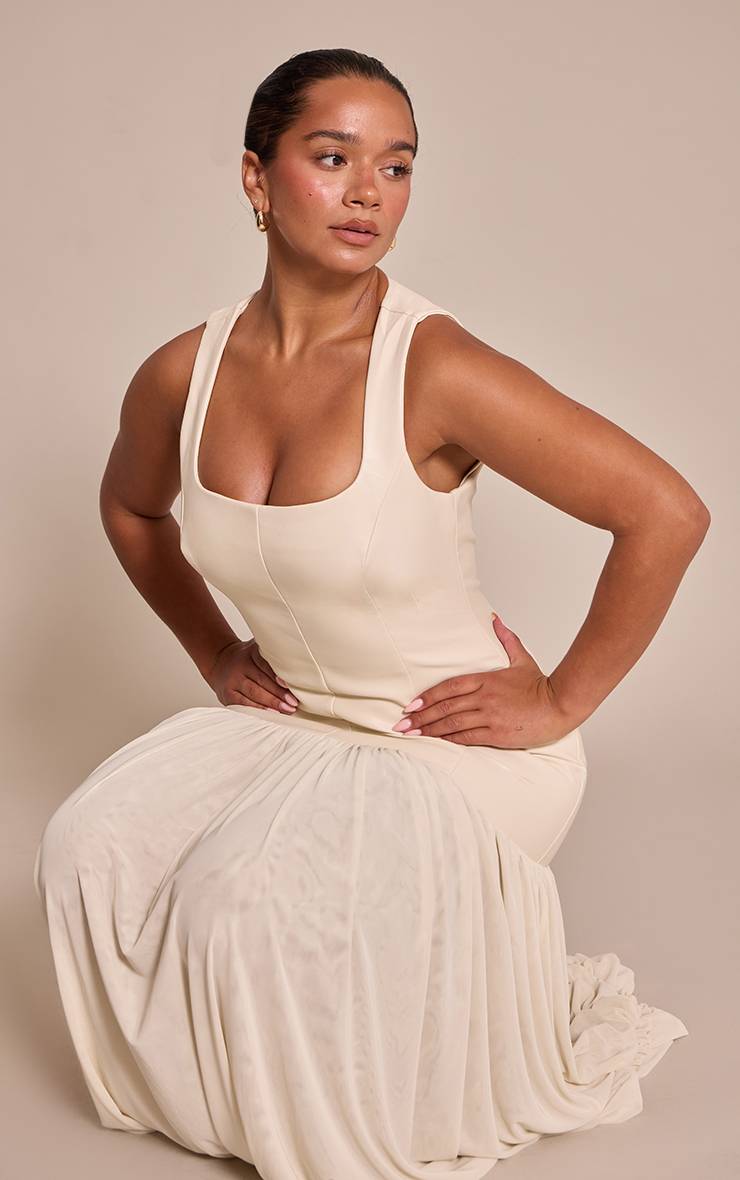 Gris Pierre Robe Maxi À Ourlet Tombant Contrasté En Synthétiquecuir Shape